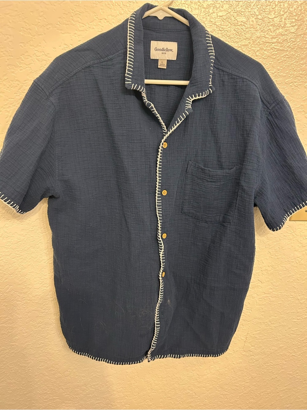 Goodfellow & Co Navy Short-Sleeve Button-Down Shirt with White Stitch Trim